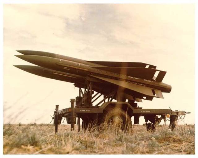 MIM-23 HAWK missile on triple-rail launcher